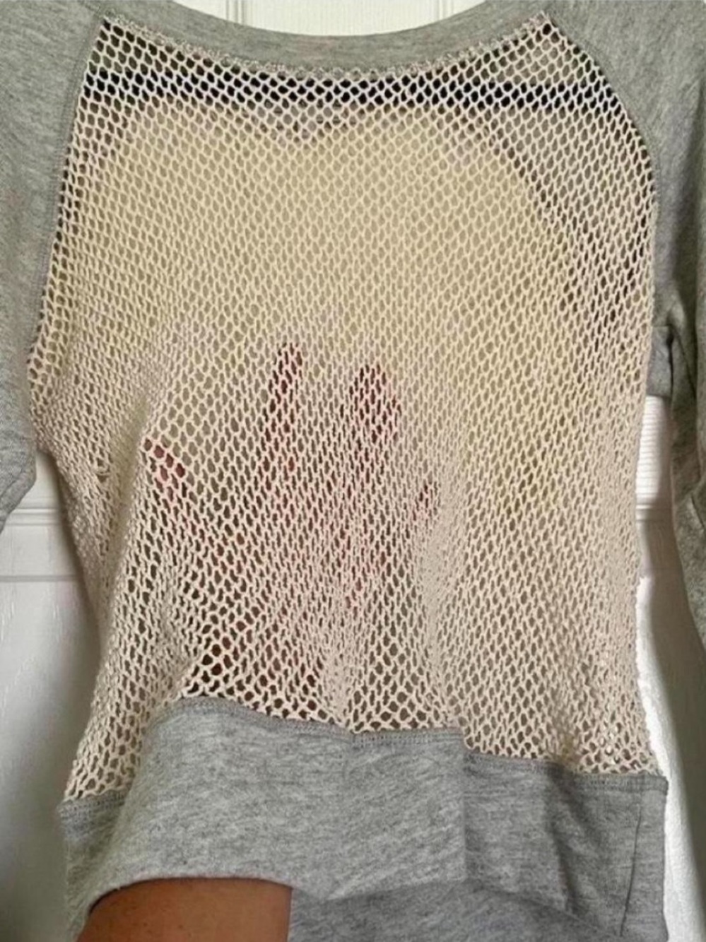 Grey long sleeve sweatshirt with mesh